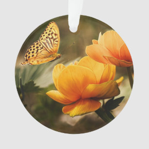 Ornamento Flores Amarelas Profundas Brilhantes com Borboleta