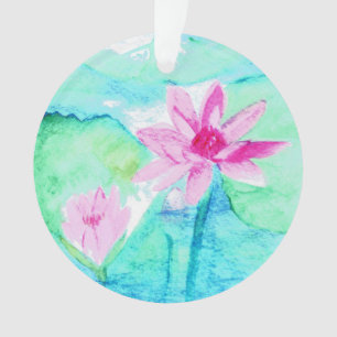 Ornamento Flores de Lotus Rosa Pastel Aquarela