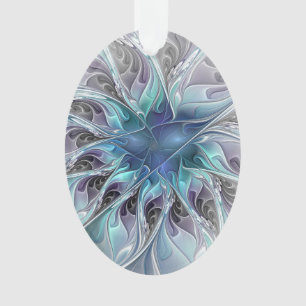 Ornamento Florescer Abstrato Moderno Fractal Flor Com Azul