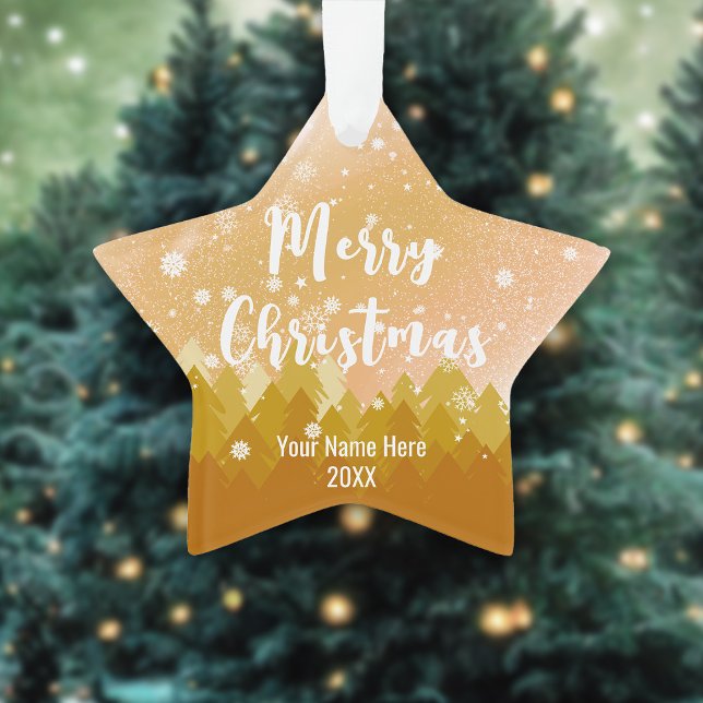 Ornamento Floresta de Neve Pacífica de Natal Dourada (Criador carregado)