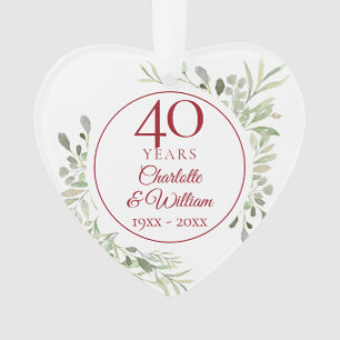 Ornamento Folhas de Aquarela Suave Aniversário de 40 anos Fo