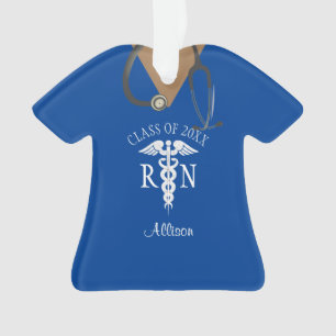 Ornamento Formando de Enfermeira Nome Azul Real Uniforme Mé