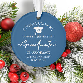 Ornamento Formatura | Ano de aula e azul elegante escolar