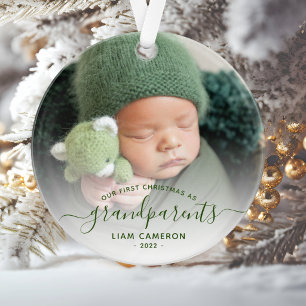 Ornamento Foto: Avós Primeiro Escrito Verde de Natal