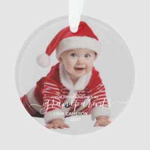 Ornamento Foto Avós Primeiro Natal Script Branco