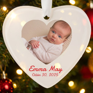 Ornamento Foto Coração Primeiro Natal do Bebê Personalize