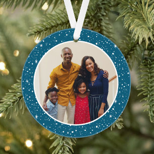 Ornamento Foto da Família de Estrelas do Teal Moderno e Bri