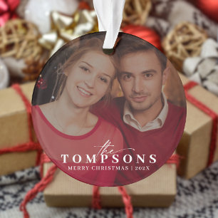 Ornamento Foto da família de Natal Elegant Calliografia