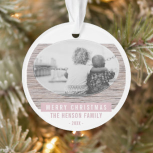 Ornamento Foto da Família Feliz Natal em Madeira Rústica Ros