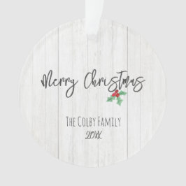 Ornamento Foto da família Rustic Felry Christmas Holly Barn