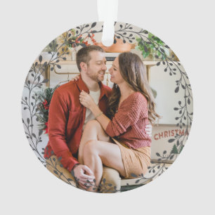 Ornamento Foto da família Wreath de Natal feliz e brilhante