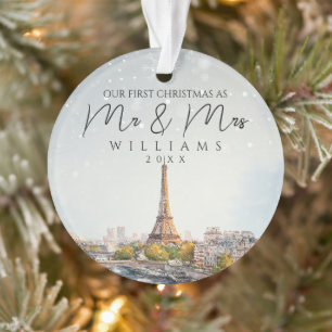 Ornamento Foto da Silhueta de Paris no Primeiro Natal como S