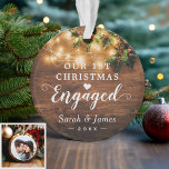 Ornamento Foto das Luzes de Cordas Russas do Primeiro Natal<br><div class="desc">***** Não se esqueça de carregar sua foto favorita no verso. Se você não precisa da colocação de fotos, você pode removê-la usando a ferramenta design ***** Celebrar seu Primeiro Natal Envolvido com este Ornamento Fotográfico de Luzes de Corda de Olhar de Madeira Rústica. Adicionando uma foto e um texto...</div>