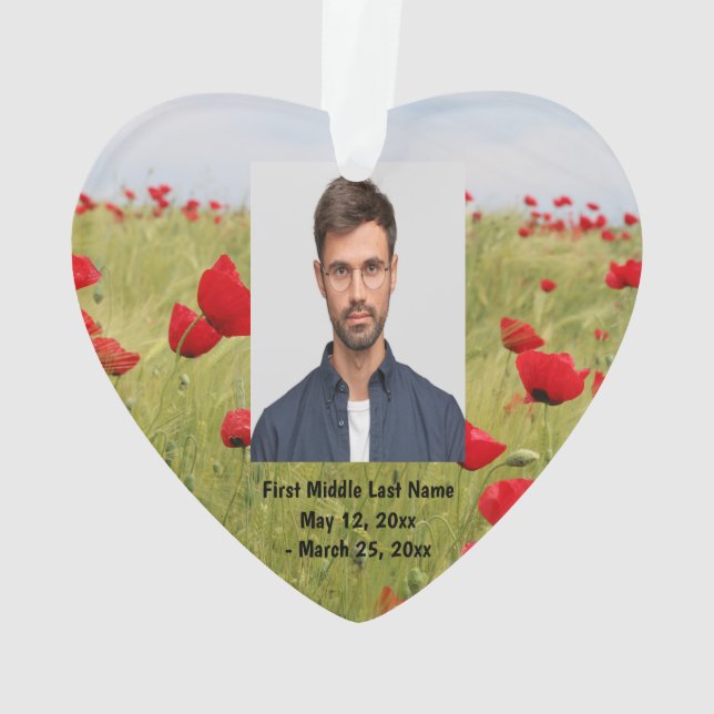 Ornamento Foto Datada do Flor Vermelho Poppy Garden (Verso)
