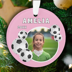 Ornamento Foto de Bola de Futebol de Futebol Rosa Esportes