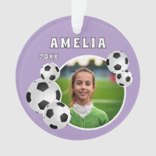 Ornamento Foto de Bola de Futebol de Futebol Society Roxa