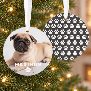 Ornamento Foto de Cachorro Simples com Nome Personalizado e 