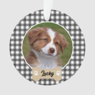 Ornamento Foto de Cão Personalizado de Xadrez de Búfalo Bran