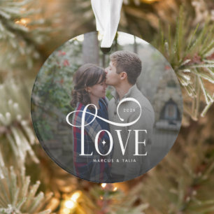 Ornamento Foto de Casal Engajado Personalizada de Amor com L
