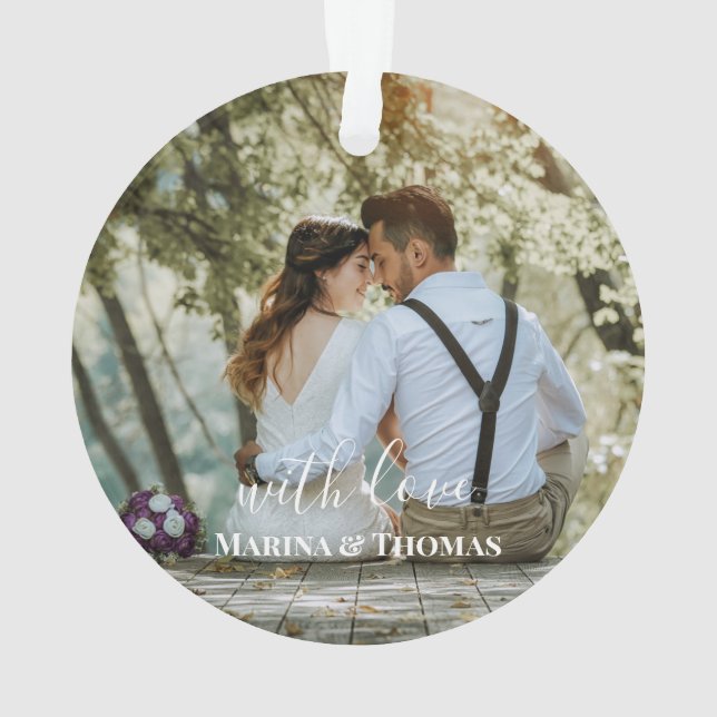 Ornamento Foto de Casamento Personalizada com Caligrafia Mod (Verso)