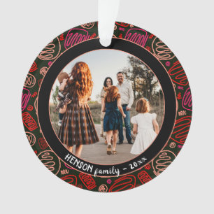 Ornamento Foto de Família Natalina em Arte de Linha Única Ve