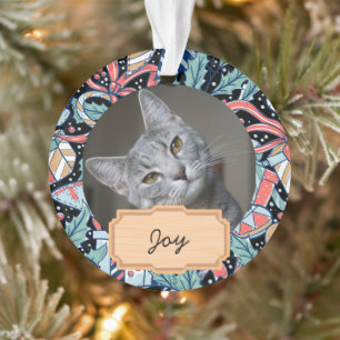 Ornamento Foto de gato personalizada de Natal vintage