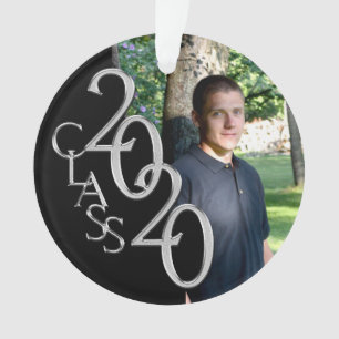 Ornamento Foto de graduação de preto azul e prata 2020