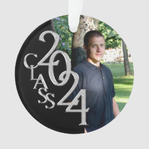 Ornamento Foto de graduação em preto e prata 2024