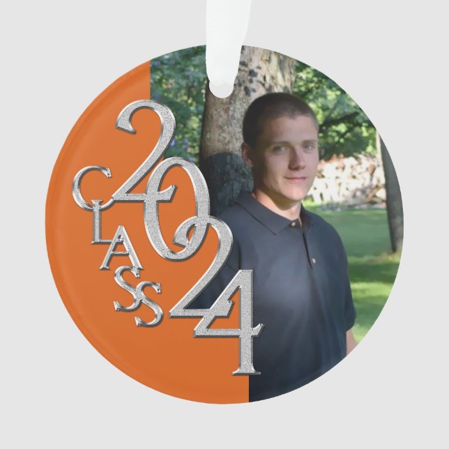 Ornamento Foto de Graduação Laranja e Prata 2024 (Frente)