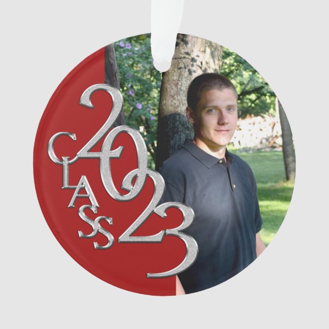 Ornamento Foto de Graduação Vermelha e Prata 2023 (Frente)