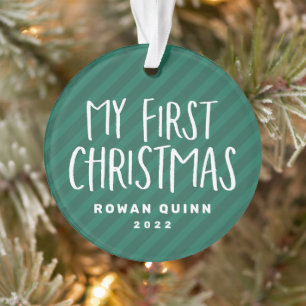 Ornamento Foto de listrado verde-doce de Natal