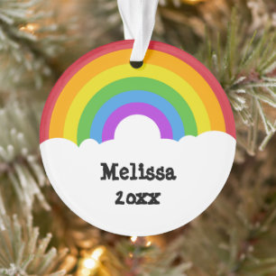 Ornamento Foto de mensagem personalizada arco-íris e nuvens