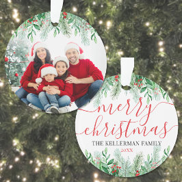 Ornamento Foto de Natal da Família Botânica Elegante