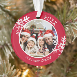Ornamento Foto de Natal da Família Vermelha