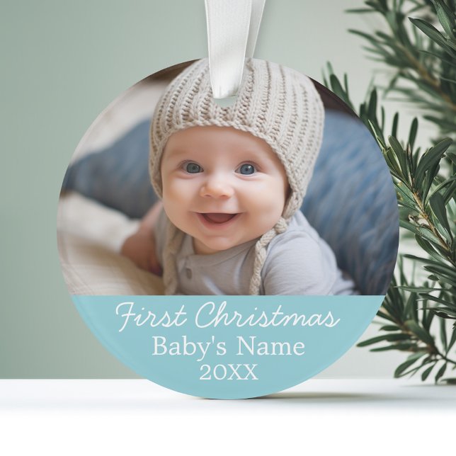 Ornamento Foto de Natal do Bebê - Fundo do Blue Boy (Personalized Photo Ornament)