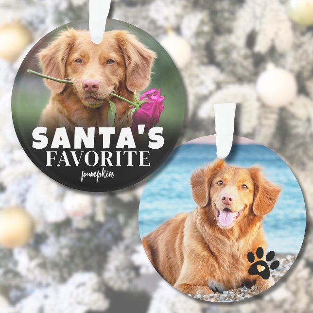 Ornamento Foto de Natal do Cachorro Favorito do Papai Noel B (Cute Santa's Favorite Dog Photo Christmas Ornament)