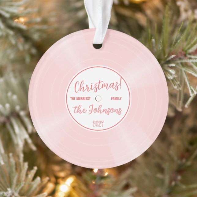 Ornamento Foto de Natal em Vinil Rosa Divertido (Árvore)