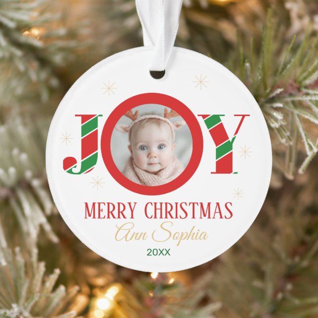 Ornamento Foto de Natal Personalizada com Alegria (Árvore)
