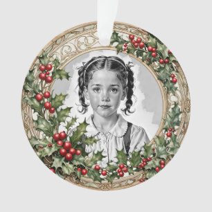 Ornamento Foto de Natal Personalizada Holly com Moldura Acrí