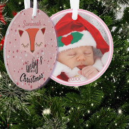 Ornamento Foto de Natal Pink Woodland Fox Primeiro