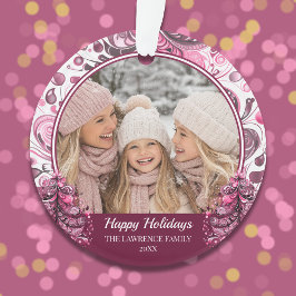 Ornamento Foto de Natal rosa, personalizada