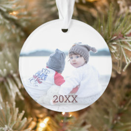 Ornamento Foto de Natal Rosa Snowflake 2 Lado