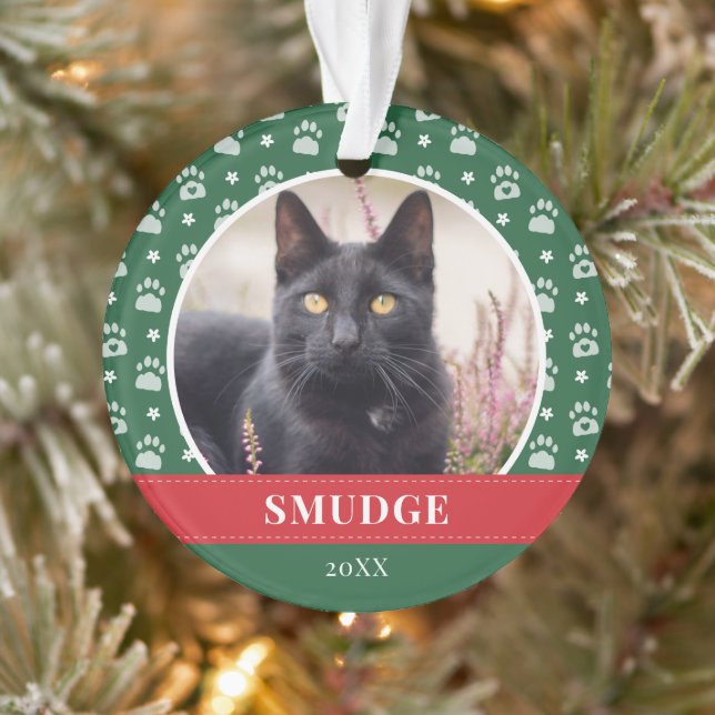 Ornamento Foto de Pet do Padrão de Impressão de Paw Branco V (Árvore)