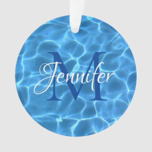 Ornamento Foto de piscina azul e branca com monograma