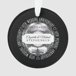 Ornamento Foto de Prata Negra 10º Aniversário de Casamento