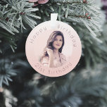 Ornamento Foto de rosa dourado com o borrão de aniversário<br><div class="desc">Um fundo cor-de-rosa feminino,  cor-de-rosa-pincel e rosa dourado gradiente. Personalize e sua própria foto aos 21 anos. Letras rosa douradas. Um biscoito giro e modesto para uma festa de aniversário de 21 ruas (ou qualquer idade),  como presente,  guardar ou como decoração de mesas de festas</div>