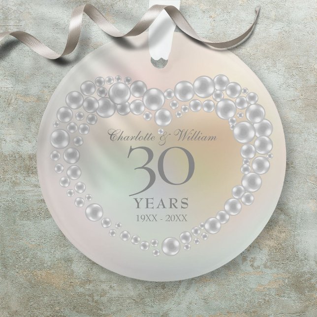 Ornamento Foto do aniversário de casamento do 30 de Pérola (Beautiful Pearl 30th Wedding Anniversary Photo Ornament)