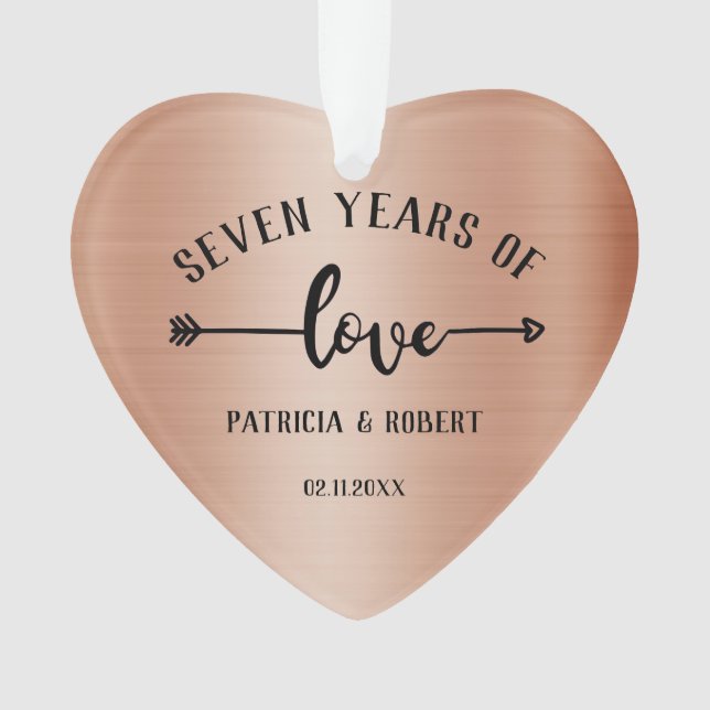 Ornamento Foto do Aniversário do 7 Casamento do Cobre (Frente)