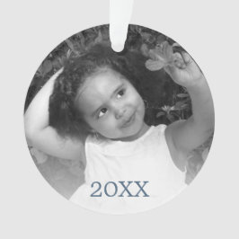 Ornamento Foto do Ano do Floco de Neve Russo Azul Moderno