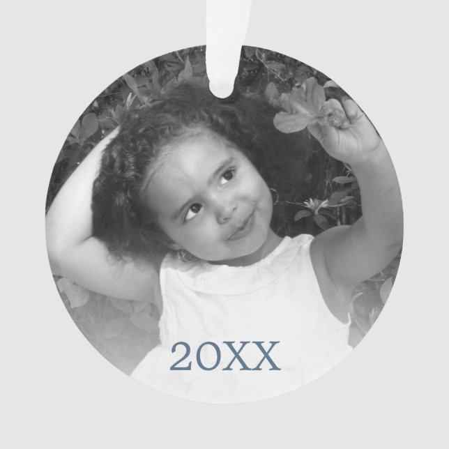 Ornamento Foto do Ano do Floco de Neve Russo Azul Moderno (Frente)